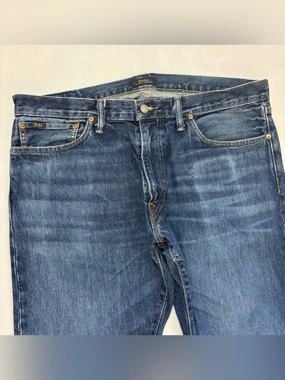 Polo Ralph Lauren Varick Jeans Slim Straight Dark Med Wash 36 X 30 100% Cotton